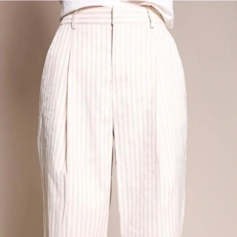 Creatures of Comfort Striped Pleated Linen Blend Wide Leg Henry Crop Pant Size 2